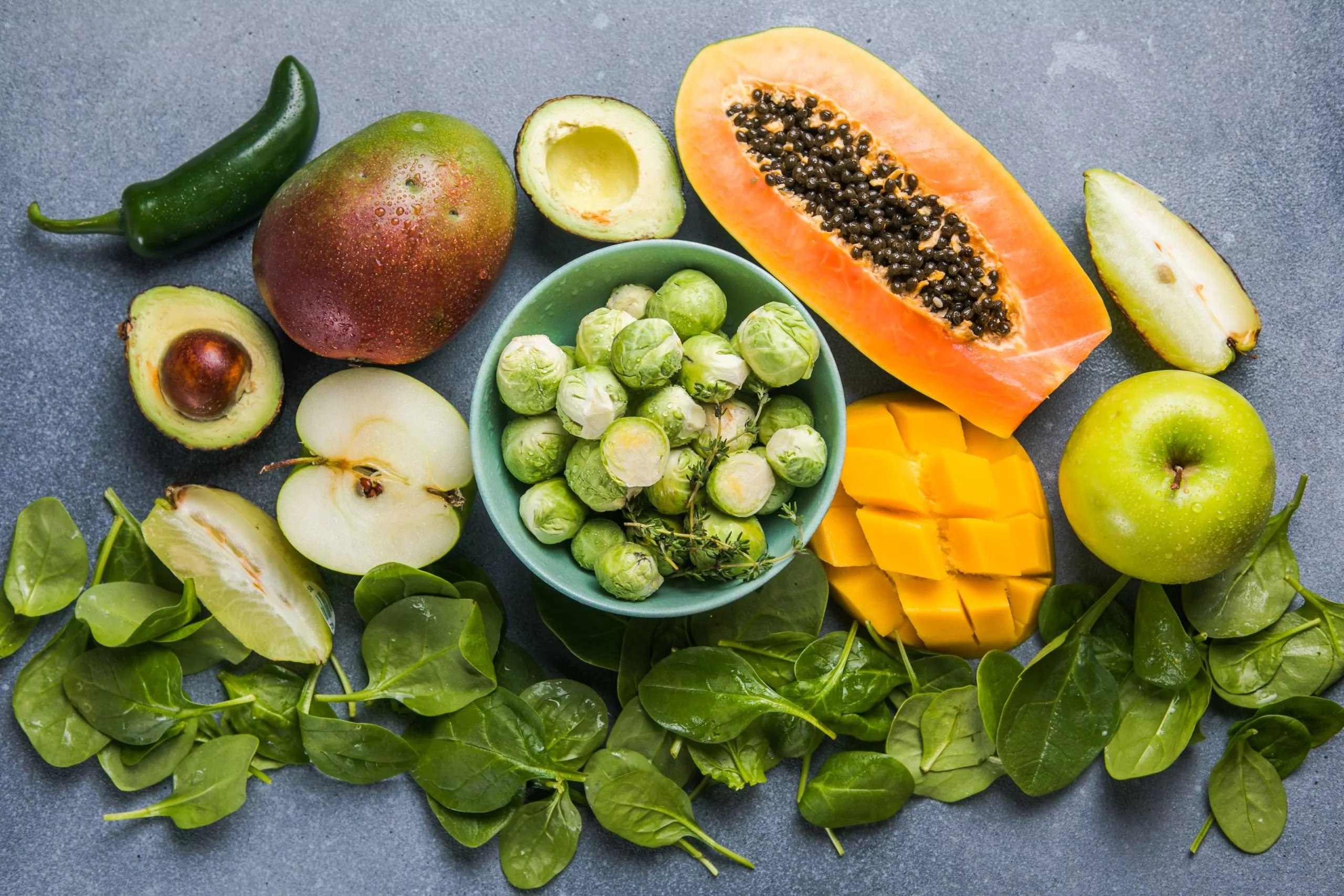 Foods high in folic acid. Vegetables, fruits rich in vitamin C